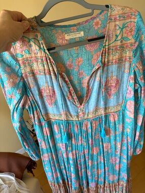 Spell Aqua and Pink Floral Midi Dress